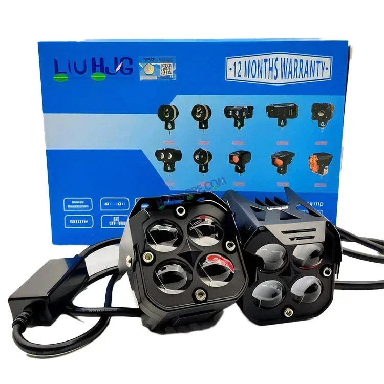 HJG 4X4 Original Red Devil Eye (3 in 1) Fog Light 120W (Red + White + Yellow) 4 LED Laser Spotlight For Bike/Car/Thar/Jeep (Pair) HJG 4x4 Devil Foglight - Biker.Store - www.biker.store