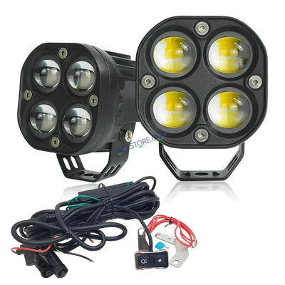 HJG 4x4 Projector Lens Foglight with Wiring Kit 80W 4*4 Lens Future Eyes Fog Projector Lens 2pc Foglight White/Yellow/Flash Modes 80W Foglight LED Fog Lights White/Yellow/Flash Universal For All Cars Bikes LIU HJG 4x4 Projector with Wiring Harness Kit - Biker.Store - www.biker.store