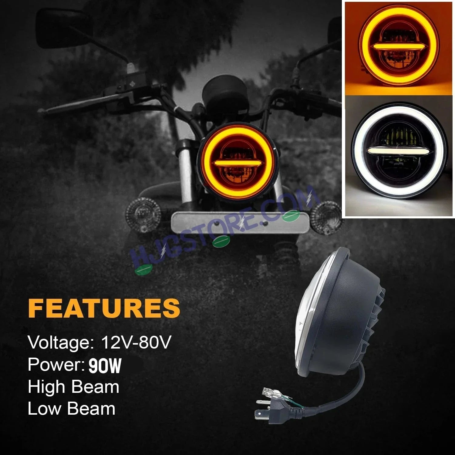 HJG Genuine 5.75 Inch Minus with Ring LED Headlight with Spotless and Bright DRL Fits in Harley Davidson, Jeep, Bajaj Avenger 5.75" (12V-80V DC 75W) - Biker.Store - www.biker.store