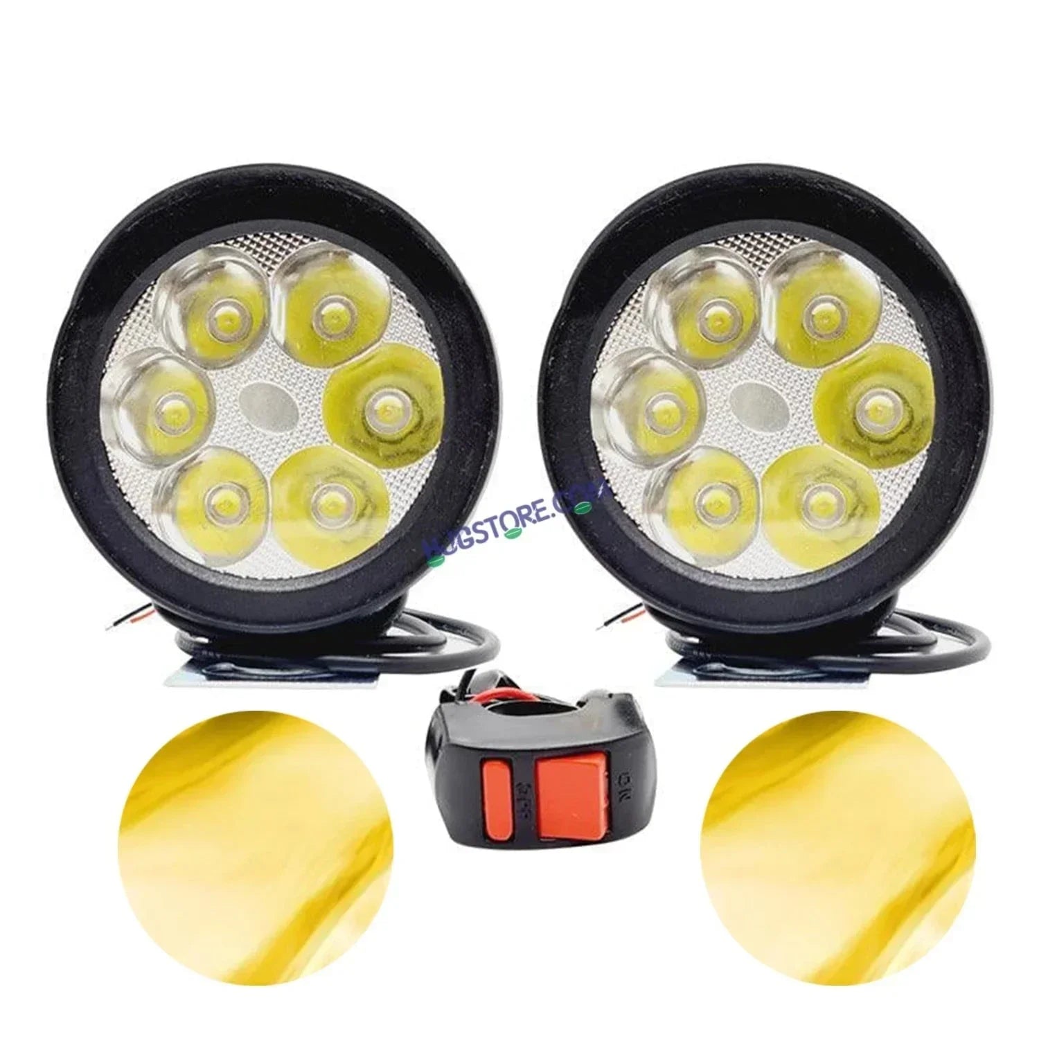 HJG 6 LED Yellow Fog Lights for Bikes and Cars High Power, Heavy clamp and Strong ABS Plastic. (6 led Cap Set with Switch) Yellow Only with Flash Mode - Biker.Store - www.biker.store