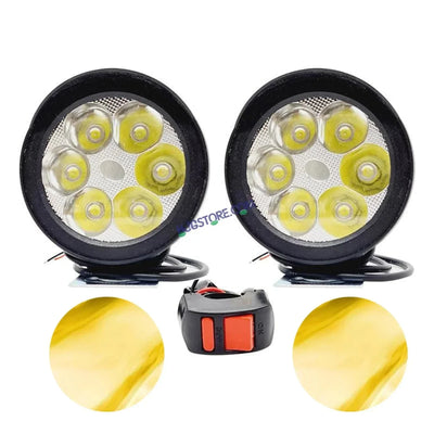 HJG 6 LED Yellow Fog Lights for Bikes and Cars High Power, Heavy clamp and Strong ABS Plastic. (6 led Cap Set with Switch) Yellow Only with Flash Mode - Biker.Store - www.biker.store