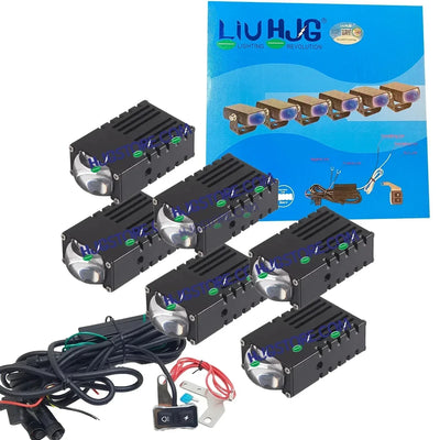 HJG LIU HJG Original Waymaker 6 LED New Model Slim Drive Grille Fitting Dual Colour Fog Light Mini Drive Light Version 4 And Wiring With Canbus For All Cars and Motorcycles (6Pcs) HJG Waymaker Foglight HJG New Model 6 LED with Canbus Wiring Harness Kit - Biker.Store - www.biker.store