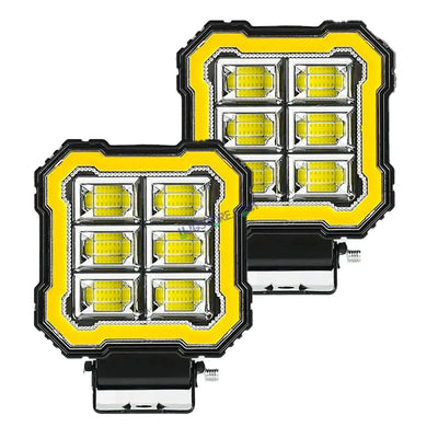 HJG 6 LED New Model Square Fog Light 60W LIU HJG Square Fog Light with Red DRL For Universal For Bike Universal For Car (Set of 2) 60W HJG Square Foglight with Red DRL, Flash Mode - Biker.Store - www.biker.store
