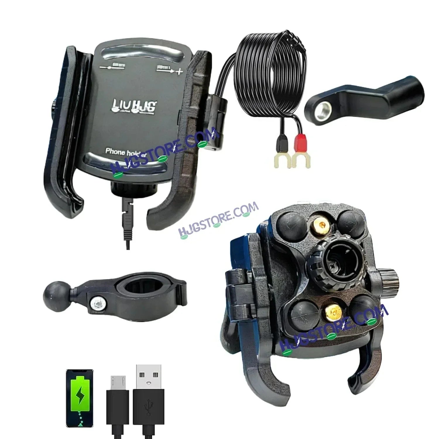 HJG Compact Pro 7579 Type-C Shockproof Mobile Holder with Jaw Grip Damper Anti Vibration with Type-C USB Charger for Bike, Two Wheelers Universal HJG Mobile Holder Pro 7579 Anti-Shake Anti-Theft Zero Vibration Shockproof Mobile Holder with Type-C Charger - Biker.Store - www.biker.store