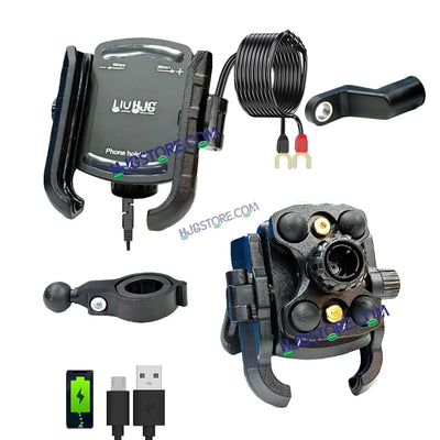 HJG Compact Pro 7579 Type-C Shockproof Mobile Holder with Jaw Grip Damper Anti Vibration with Type-C USB Charger for Bike, Two Wheelers Universal HJG Mobile Holder Pro 7579 Anti-Shake Anti-Theft Zero Vibration Shockproof Mobile Holder with Type-C Charger - Biker.Store - www.biker.store