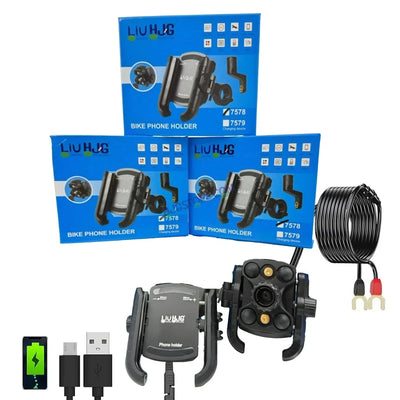 HJG Compact Pro 7579 Type-C Shockproof Mobile Holder with Jaw Grip Damper Anti Vibration with Type-C USB Charger for Bike, Two Wheelers Universal HJG Mobile Holder Pro 7579 Anti-Shake Anti-Theft Zero Vibration Shockproof Mobile Holder with Type-C Charger - Biker.Store - www.biker.store