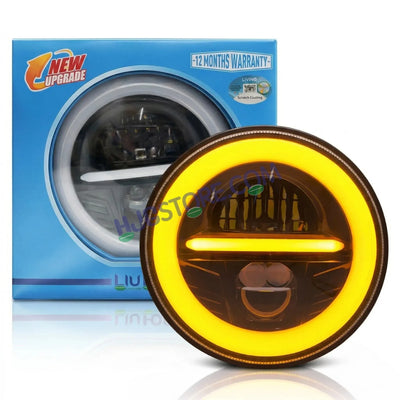 HJG Minus Tri Projector Lens 7 Inch Headlight DRL 107W Projector Ultra Wide 7 Inch Headlight Assembly New Model Projector Headlight Assembly for Royal Enfield Thar | 107W CREE/Osram LED Chip White/Yellow Compatible with Royal Enfield, Jeep, Thar, Gypsy - Biker.Store - www.biker.store