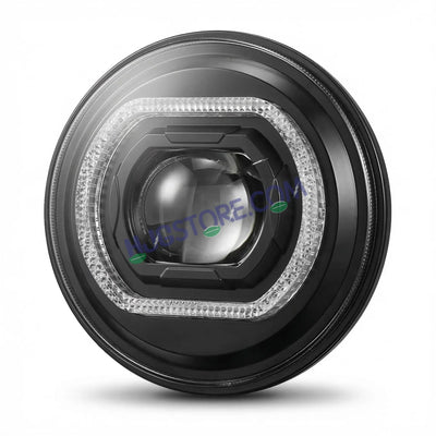 HJG RGB Ring DRL 90W Projector Ultra Wide 7 Inch Headlight Assembly Mobile App Control C-316 White LED Headlight New Model Projector Headlight Assembly for Royal Enfield | 90W CREE/Osram LED Chip Multi DRL Compatible with Royal Enfield, Jeep, Thar, Gypsy - HJGstore.com