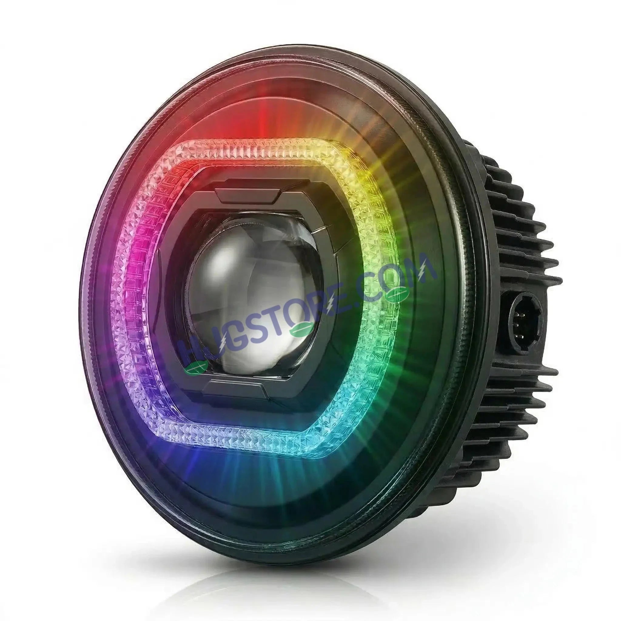 HJG RGB Ring DRL 90W Projector Ultra Wide 7 Inch Headlight Assembly Mobile App Control C-316 White LED Headlight New Model Projector Headlight Assembly for Royal Enfield | 90W CREE/Osram LED Chip Multi DRL Compatible with Royal Enfield, Jeep, Thar, Gypsy - HJGstore.com