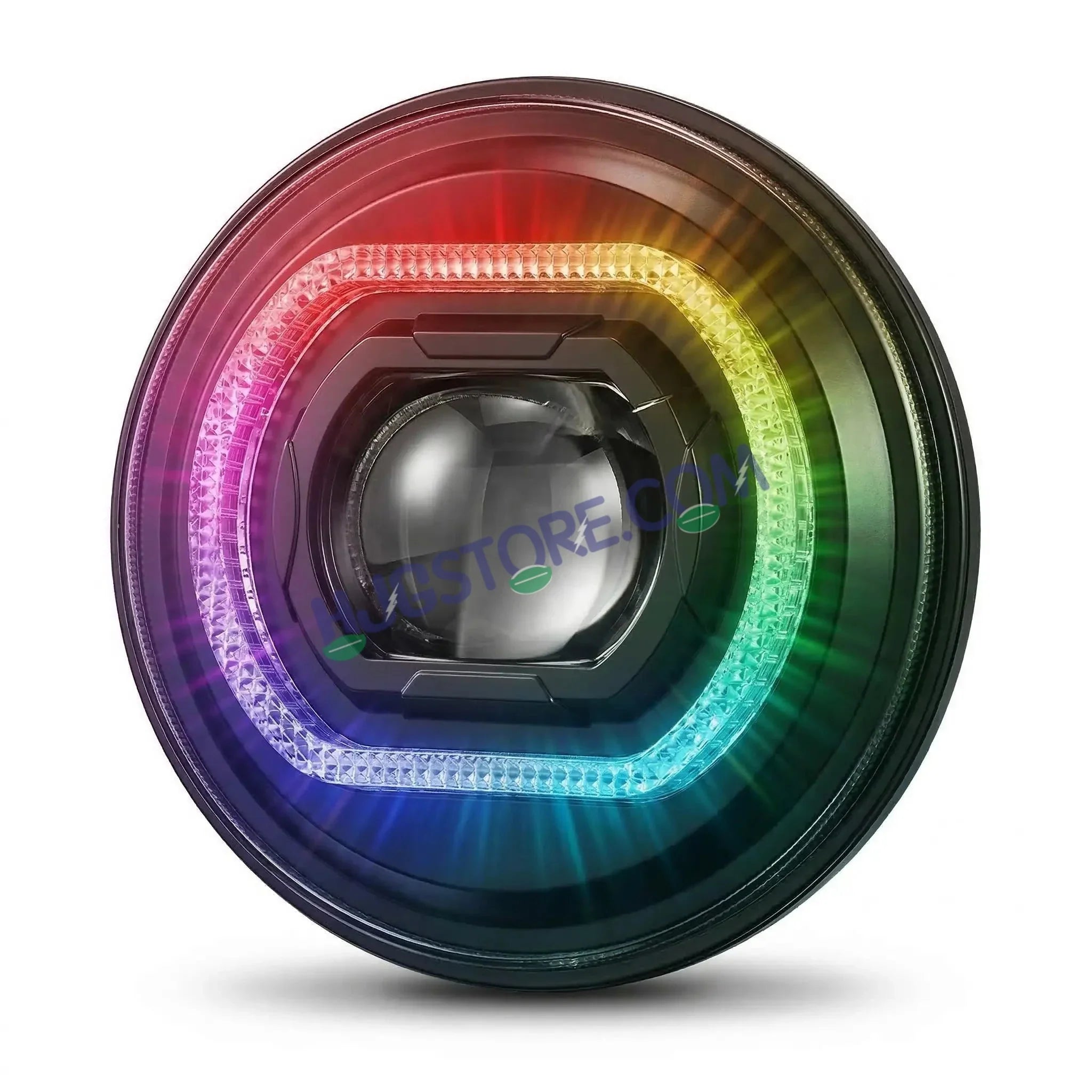 HJG RGB Ring DRL 90W Projector Ultra Wide 7 Inch Headlight Assembly Mobile App Control C-316 White LED Headlight New Model Projector Headlight Assembly for Royal Enfield | 90W CREE/Osram LED Chip Multi DRL Compatible with Royal Enfield, Jeep, Thar, Gypsy - HJGstore.com