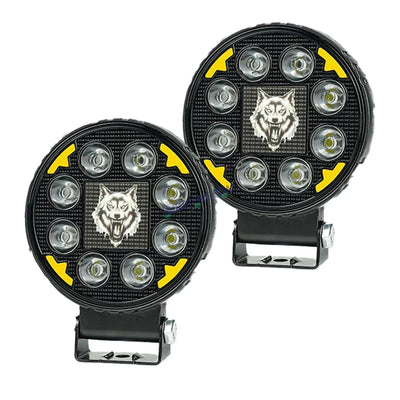HJG 8 LED New Model Wolf Fog Light 60W LIU HJG Round Fog Light with DRL For Universal For Bike Universal For Car (Set of 2) 60W HJG Wolf Round Foglight with Red DRL, Flash Mode - Biker.Store - www.biker.store