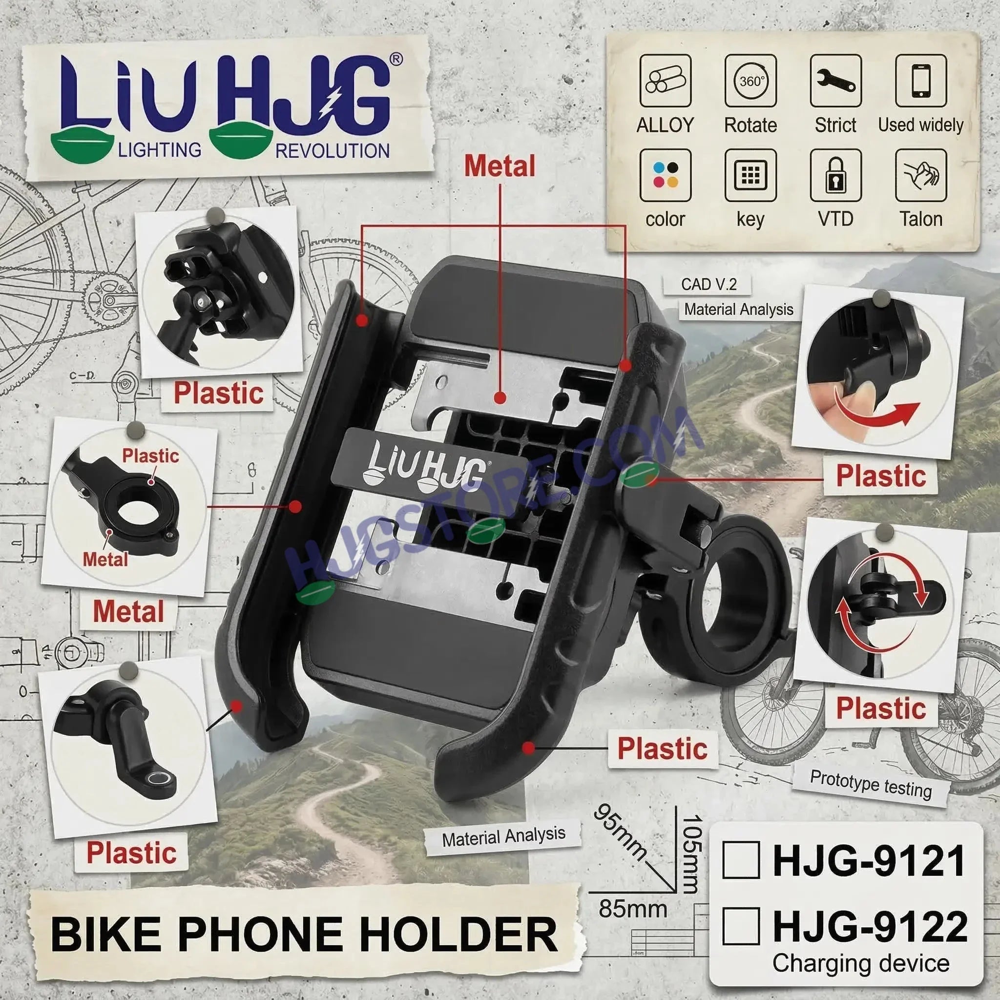 HJG New 9121 Metal Body Shockproof Mobile Holder with Jaw Grip Damper Anti Vibration for Bike, Two Wheelers Universal HJG Mobile Holder Pro Spider Anti-Shake Anti-Theft Zero Vibration Shockproof Mobile Holder 4 Vibration Proof Ball Joints LIU HJG Holder - Biker.Store - www.biker.store