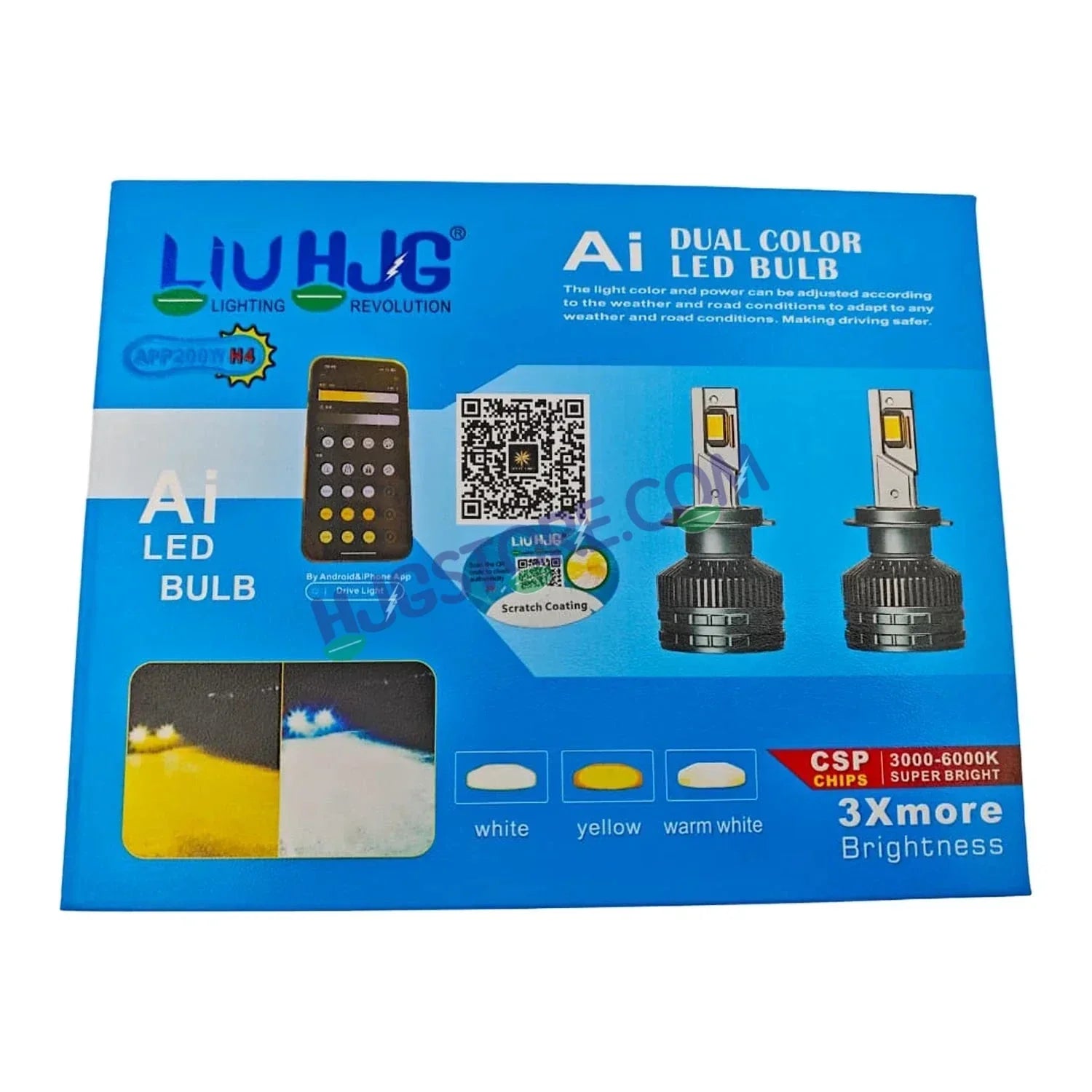 HJG AI Bulb 9005/HB3 App Control 200W Adjustable Beam Color Adjustable Brightness LED Bulb AC/DC Headlight White/Yellow/Warm White 200W for Bike Car LED Light 9005/HB3 AI Headlight 12V/24V for Bike/Car, LIU HJG AI Bulb Pack of 2, 9005/HB3 Socket - Biker.Store - www.biker.store