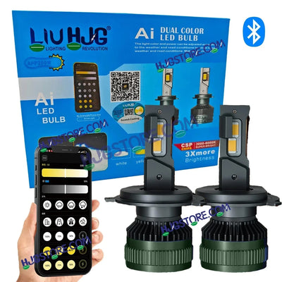 HJG AI Bulb H4 App Control 200W H4 Adjustable Beam Color Adjustable Brightness LED Bulb AC/DC Headlight White/Yellow/Warm White/Flash Beam 200W for Bike Car LED Light H4 Hi/Lo Beam Headlight 12V/24V for Bike/Car, LIU HJG AI Bulb Pack of 2, H4 Socket - Biker.Store - www.biker.store