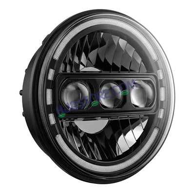 HJG C-235 Blue Halo Ring 7 Inch Headlight Assembly White Amber 7 Inch Headlight Assembly 133W Projector Ultra Wide C-235 White LED Headlight New Projector Headlight Assembly | 133W CREE/Osram LED Multi DRL Compatible with Royal Enfield, Jeep, Thar, Gypsy - Biker.Store - www.biker.store