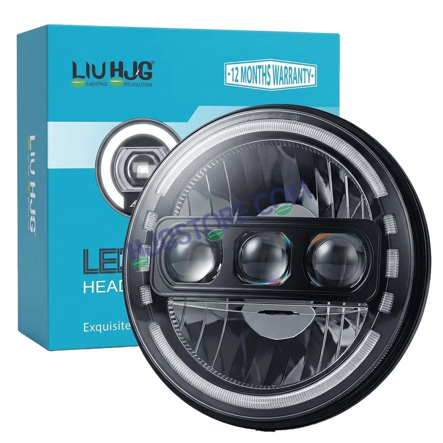 HJG C-235 Blue Halo Ring 7 Inch Headlight Assembly White Amber 7 Inch Headlight Assembly 133W Projector Ultra Wide C-235 White LED Headlight New Projector Headlight Assembly | 133W CREE/Osram LED Multi DRL Compatible with Royal Enfield, Jeep, Thar, Gypsy - Biker.Store - www.biker.store