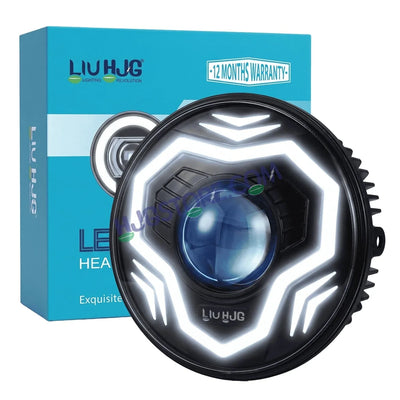 HJG C-292 Prime App-Controlled RGB DRL 7 Inch Headlight Assembly White Amber 7 Inch Headlight Assembly 108W Projector Ultra Wide C-292 LED Headlight Assembly | 108W CREE/Osram LED Chip RGB App Control DRL Compatible with Royal Enfield, Jeep, Thar, Gypsy - Biker.Store - www.biker.store