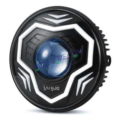 HJG C-292 Prime App-Controlled RGB DRL 7 Inch Headlight Assembly White Amber 7 Inch Headlight Assembly 108W Projector Ultra Wide C-292 LED Headlight Assembly | 108W CREE/Osram LED Chip RGB App Control DRL Compatible with Royal Enfield, Jeep, Thar, Gypsy - Biker.Store - www.biker.store