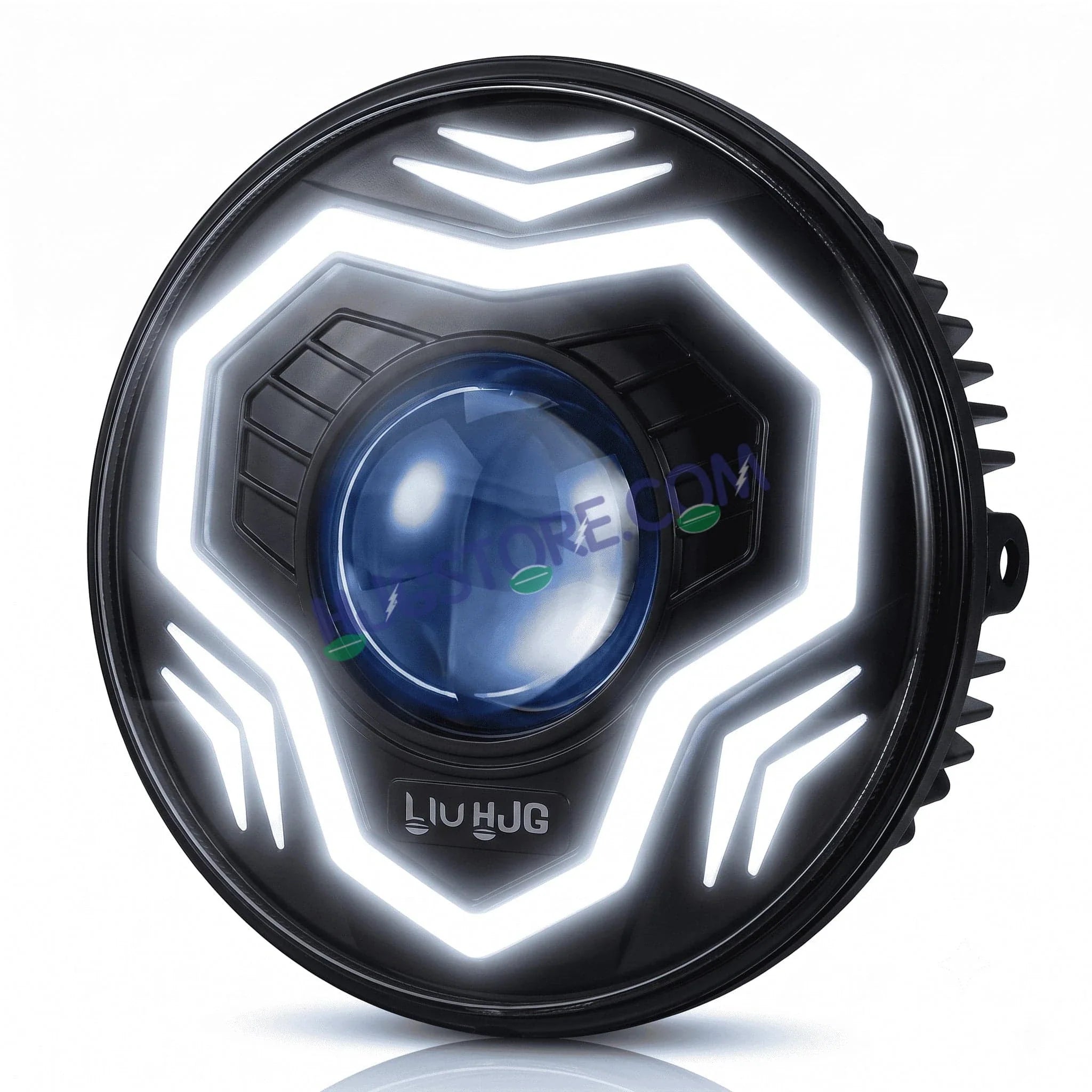 HJG C-292 Prime App-Controlled RGB DRL 7 Inch Headlight Assembly White Amber 7 Inch Headlight Assembly 108W Projector Ultra Wide C-292 LED Headlight Assembly | 108W CREE/Osram LED Chip RGB App Control DRL Compatible with Royal Enfield, Jeep, Thar, Gypsy - Biker.Store - www.biker.store