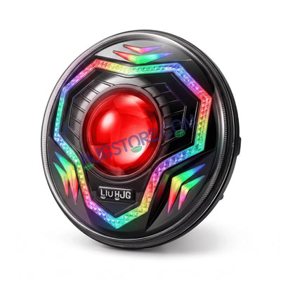 HJG C-292 Prime App-Controlled RGB DRL 7 Inch Headlight Assembly White Amber 7 Inch Headlight Assembly 108W Projector Ultra Wide C-292 LED Headlight Assembly | 108W CREE/Osram LED Chip RGB App Control DRL Compatible with Royal Enfield, Jeep, Thar, Gypsy - Biker.Store - www.biker.store