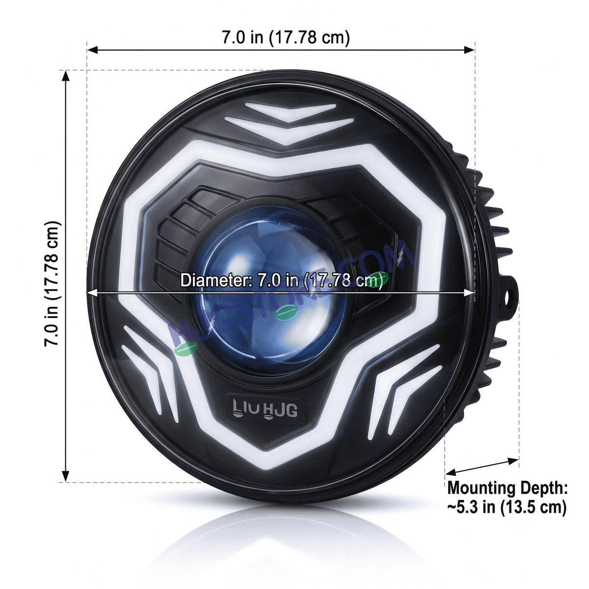HJG C-292 Prime App-Controlled RGB DRL 7 Inch Headlight Assembly White Amber 7 Inch Headlight Assembly 108W Projector Ultra Wide C-292 LED Headlight Assembly | 108W CREE/Osram LED Chip RGB App Control DRL Compatible with Royal Enfield, Jeep, Thar, Gypsy - Biker.Store - www.biker.store