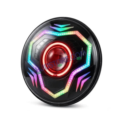 HJG C-292 Prime App-Controlled RGB DRL 7 Inch Headlight Assembly White Amber 7 Inch Headlight Assembly 108W Projector Ultra Wide C-292 LED Headlight Assembly | 108W CREE/Osram LED Chip RGB App Control DRL Compatible with Royal Enfield, Jeep, Thar, Gypsy - Biker.Store - www.biker.store