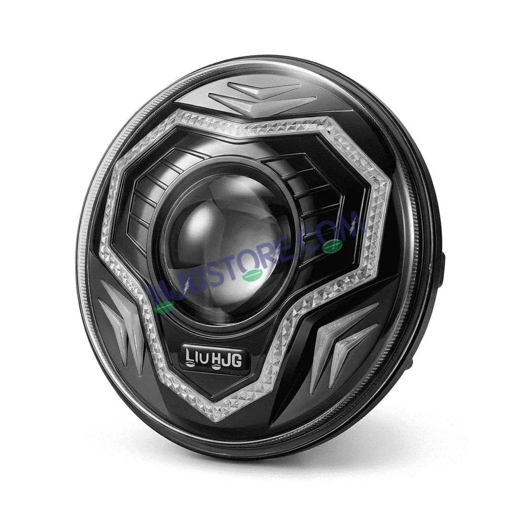 HJG C-292 Prime App-Controlled RGB DRL 7 Inch Headlight Assembly White Amber 7 Inch Headlight Assembly 108W Projector Ultra Wide C-292 LED Headlight Assembly | 108W CREE/Osram LED Chip RGB App Control DRL Compatible with Royal Enfield, Jeep, Thar, Gypsy - Biker.Store - www.biker.store