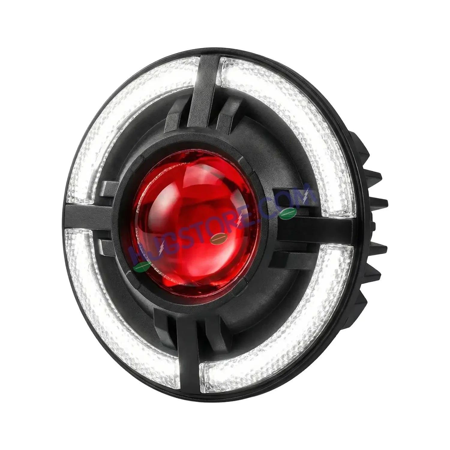 HJG C-318 Red Halo Ring 108W Projector Ultra Wide 7 Inch Headlight Assembly Devil Halo Ring C-318 White LED Headlight New Projector Headlight Assembly for Royal Enfield | 108W CREE/Osram LED Chip Multi DRL Compatible with Royal Enfield, Jeep, Thar, Gypsy - Biker.Store - www.biker.store