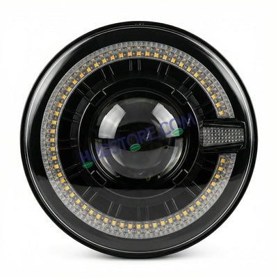 HJG C-320 7 Inch Headlight Set Pack of 2 108W Projector Ultra Wide 7 Inch Headlight Assembly 2pc C-320 Left Right White LED Headlight Projector Headlight Assembly | 108W CREE/Osram LED Chip Multi DRL Compatible with Jeep, Jimny, Thar, Gypsy - Set of 2, H4 - Biker.Store - www.biker.store