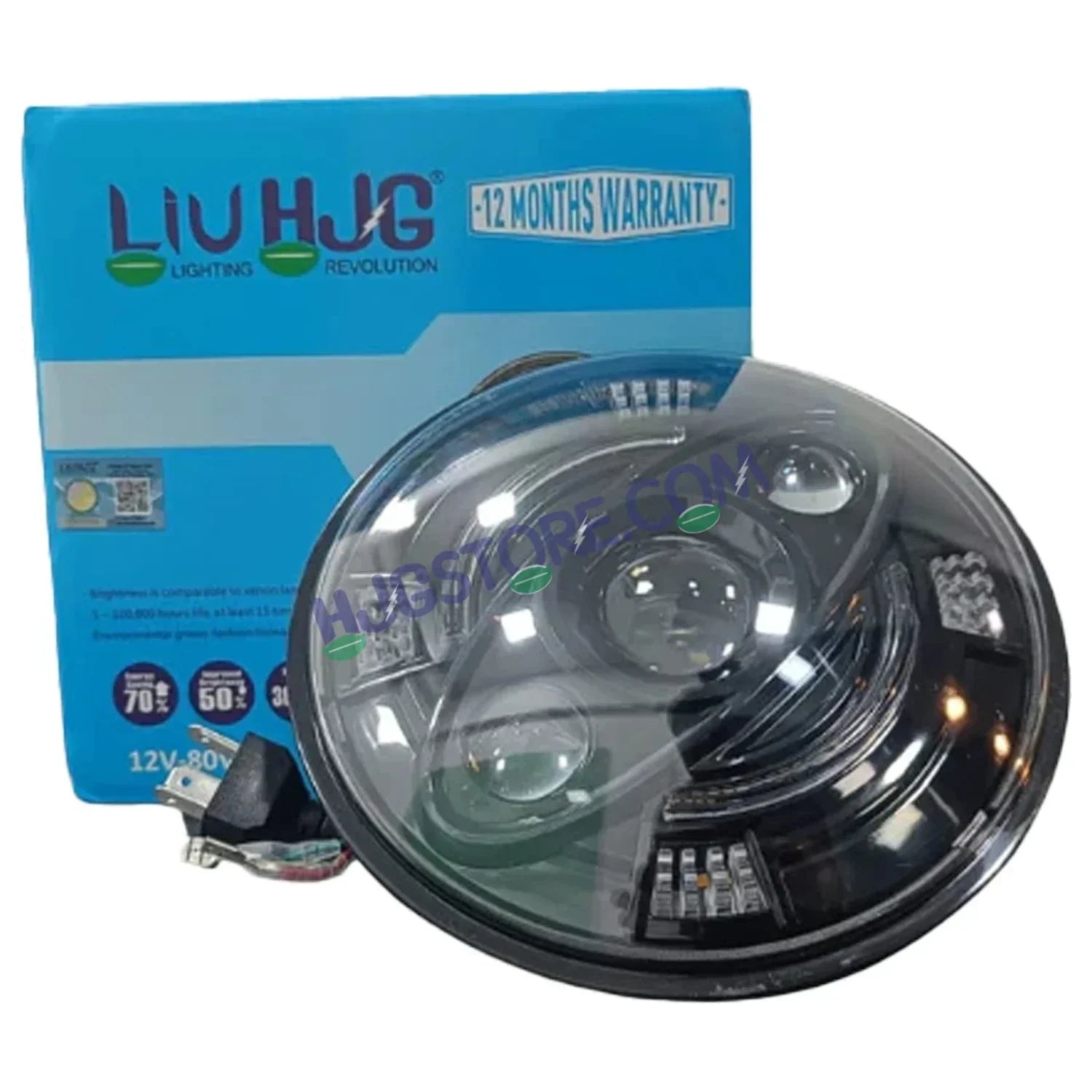 HJG New 100W Tri Projector 7 Inch Headlight Assembly C-194 100W White LED Headlight New Model 3 Projector Lens Headlight Assembly for Royal Enfield | 80-100W CREE/Osram LED Chip Multi color White/Yellow Compatible with Royal Enfield, Jeep, Thar, Gypsy - Biker.Store - www.biker.store