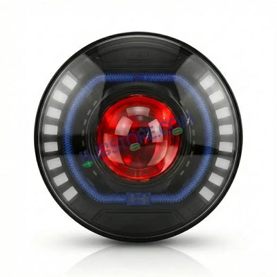 HJG C-227 Red Devil Blue Halo Ring 108W Projector Ultra Wide 7 Inch Headlight Assembly Red Blue Halo Ring C-227 White LED Headlight New Projector Headlight Assembly | 108W CREE/Osram LED Chip Multi DRL Compatible with Royal Enfield, Jeep, Thar, Gypsy - Biker.Store - www.biker.store