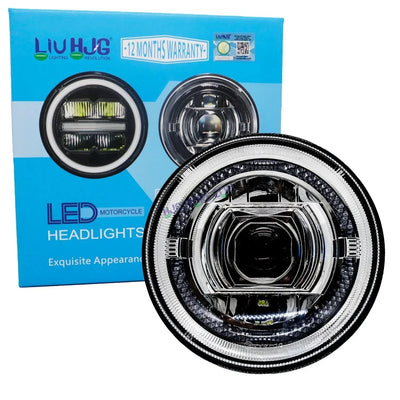 HJG New 90W Projector Ultra Wide 7 Inch Headlight Assembly C-256 90W White LED Headlight New Model Projector Lens Headlight Assembly for Royal Enfield | 80-100W CREE/Osram LED Chip Multi color White/Yellow Compatible with Royal Enfield, Jeep, Thar, Gypsy - Biker.Store - www.biker.store