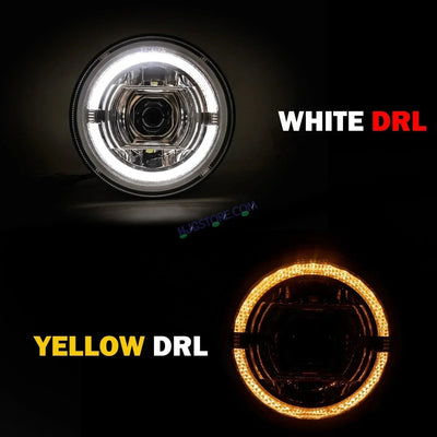 HJG New 90W Projector Ultra Wide 7 Inch Headlight Assembly C-256 90W White LED Headlight New Model Projector Lens Headlight Assembly for Royal Enfield | 80-100W CREE/Osram LED Chip Multi color White/Yellow Compatible with Royal Enfield, Jeep, Thar, Gypsy - Biker.Store - www.biker.store