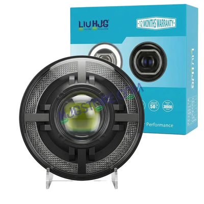 HJG C-318 Red Halo Ring 108W Projector Ultra Wide 7 Inch Headlight Assembly Devil Halo Ring C-318 White LED Headlight New Projector Headlight Assembly for Royal Enfield | 108W CREE/Osram LED Chip Multi DRL Compatible with Royal Enfield, Jeep, Thar, Gypsy - Biker.Store - www.biker.store