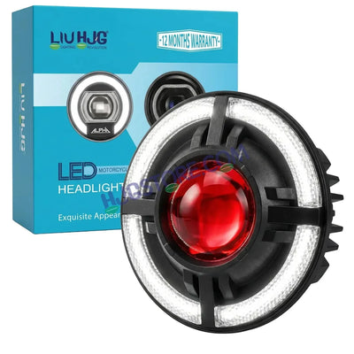 HJG C-318 Red Halo Ring 108W Projector Ultra Wide 7 Inch Headlight Assembly Devil Halo Ring C-318 White LED Headlight New Projector Headlight Assembly for Royal Enfield | 108W CREE/Osram LED Chip Multi DRL Compatible with Royal Enfield, Jeep, Thar, Gypsy - Biker.Store - www.biker.store