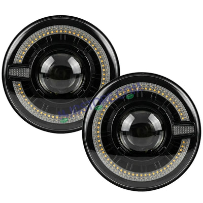 HJG C-320 7 Inch Headlight Set Pack of 2 108W Projector Ultra Wide 7 Inch Headlight Assembly 2pc C-320 Left Right White LED Headlight Projector Headlight Assembly | 108W CREE/Osram LED Chip Multi DRL Compatible with Jeep, Jimny, Thar, Gypsy - Set of 2, H4 - Biker.Store - www.biker.store