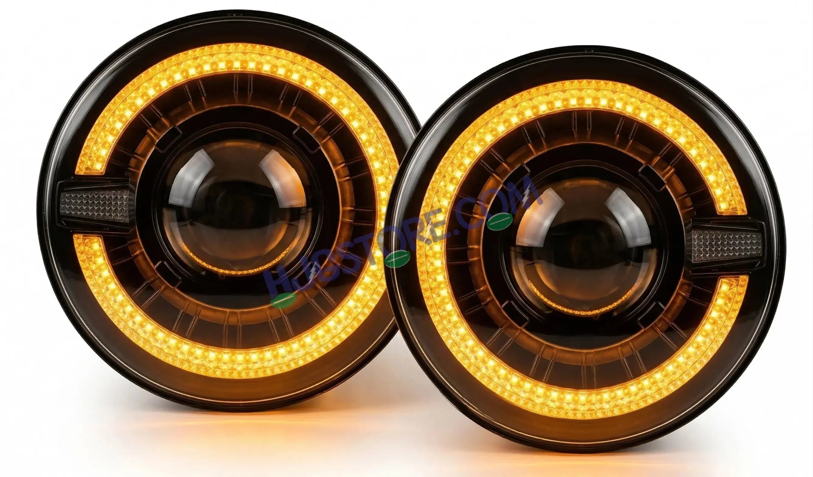HJG C-320 7 Inch Headlight Set Pack of 2 108W Projector Ultra Wide 7 Inch Headlight Assembly 2pc C-320 Left Right White LED Headlight Projector Headlight Assembly | 108W CREE/Osram LED Chip Multi DRL Compatible with Jeep, Jimny, Thar, Gypsy - Set of 2, H4 - Biker.Store - www.biker.store