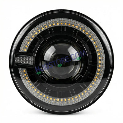 HJG C-320 7 Inch Headlight Set Pack of 2 108W Projector Ultra Wide 7 Inch Headlight Assembly 2pc C-320 Left Right White LED Headlight Projector Headlight Assembly | 108W CREE/Osram LED Chip Multi DRL Compatible with Jeep, Jimny, Thar, Gypsy - Set of 2, H4 - Biker.Store - www.biker.store