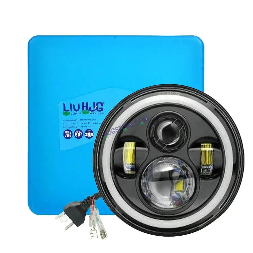 HJG Genuine Full Ring 7 Inch LED Headlight with Spotless and Bright DRL Fits in Royal Enfield (All Model) And Mahindra Thar (12V-80V DC 75W) - Biker.Store - www.biker.store