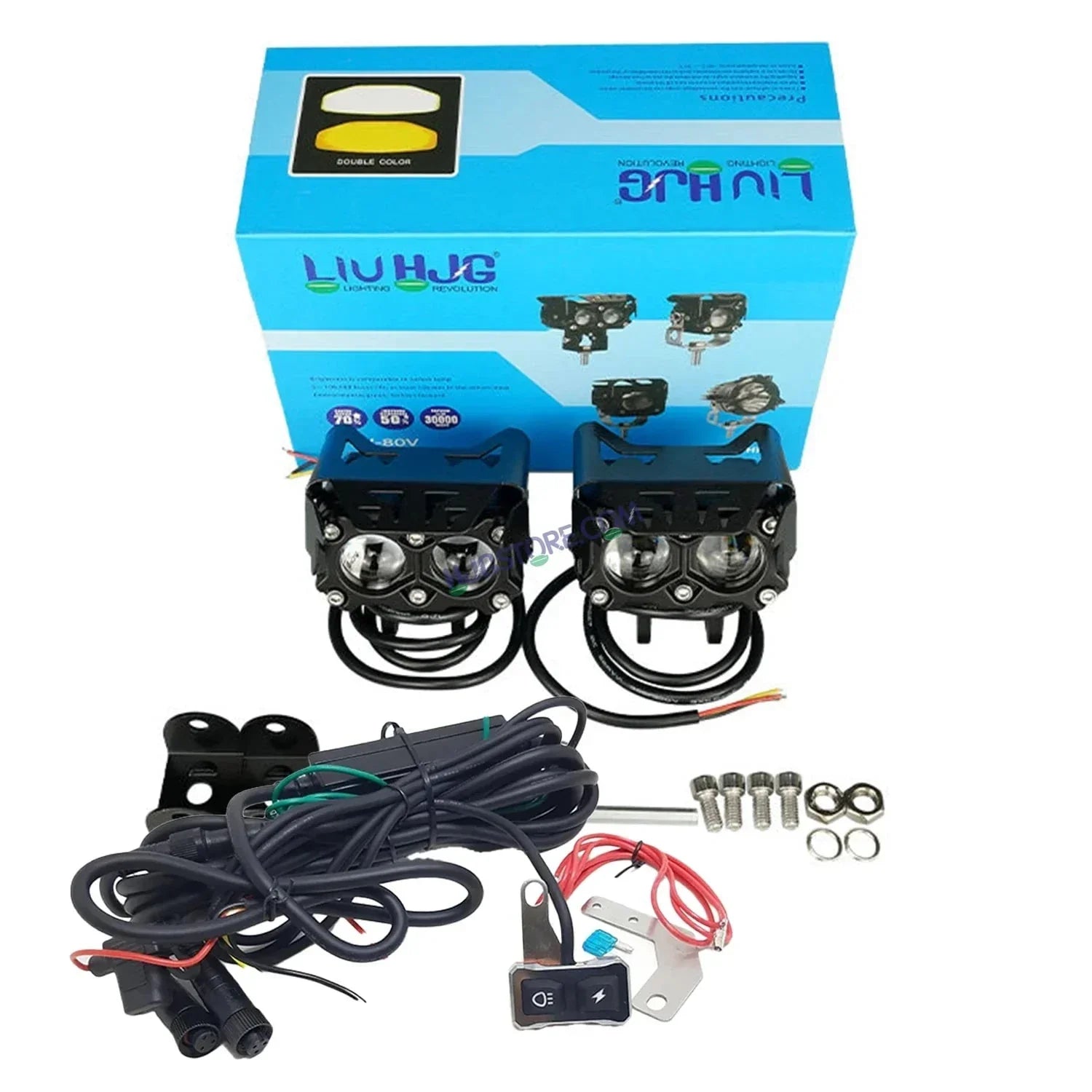 HJG Future Eyes 2 Lens with Wiring Kit Foglight 60W 2 Lens Future Eyes Fog Projector Lens 2pc Foglight White/Yellow/Flash Modes 60W Foglight LED Fog Lights White/Yellow/Flash (60W) Universal For All Cars Bikes LIU HJG Future Eyes 2 with Wiring Harness Kit - Biker.Store - www.biker.store