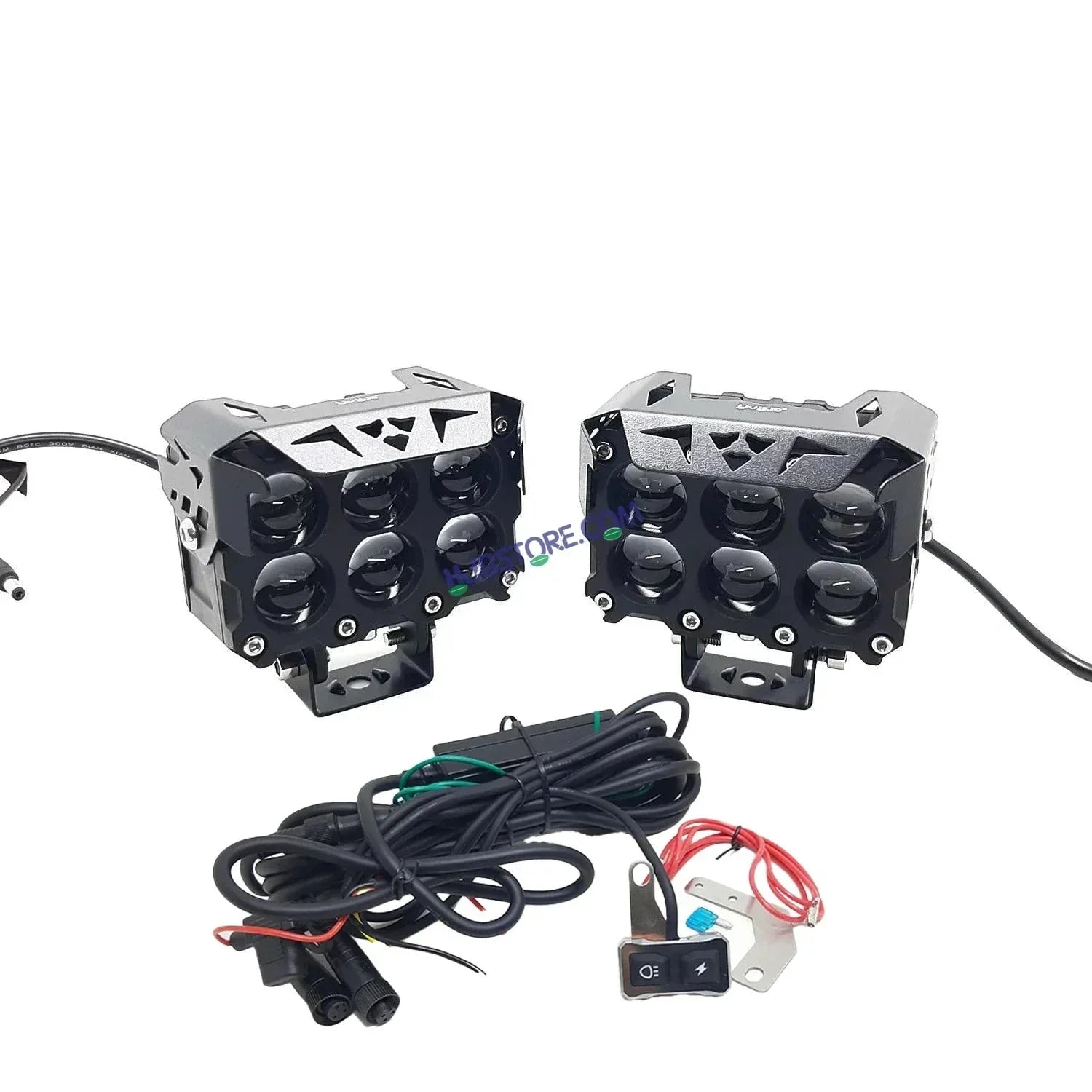 HJG Future Eyes 6 Box Fog 180W with Wiring Kit Future Eyes 6x6 Foglight with Wiring Kit MEGA DRIVE Fog Light For Bike/Car/Thar/Jeep ( Cool White, 90W each * 2 = 180W Total ) - Pack of 2 LIU HJG 180W 6x6 Fog Light with Wiring Harness Kit Combo - Biker.Store - www.biker.store