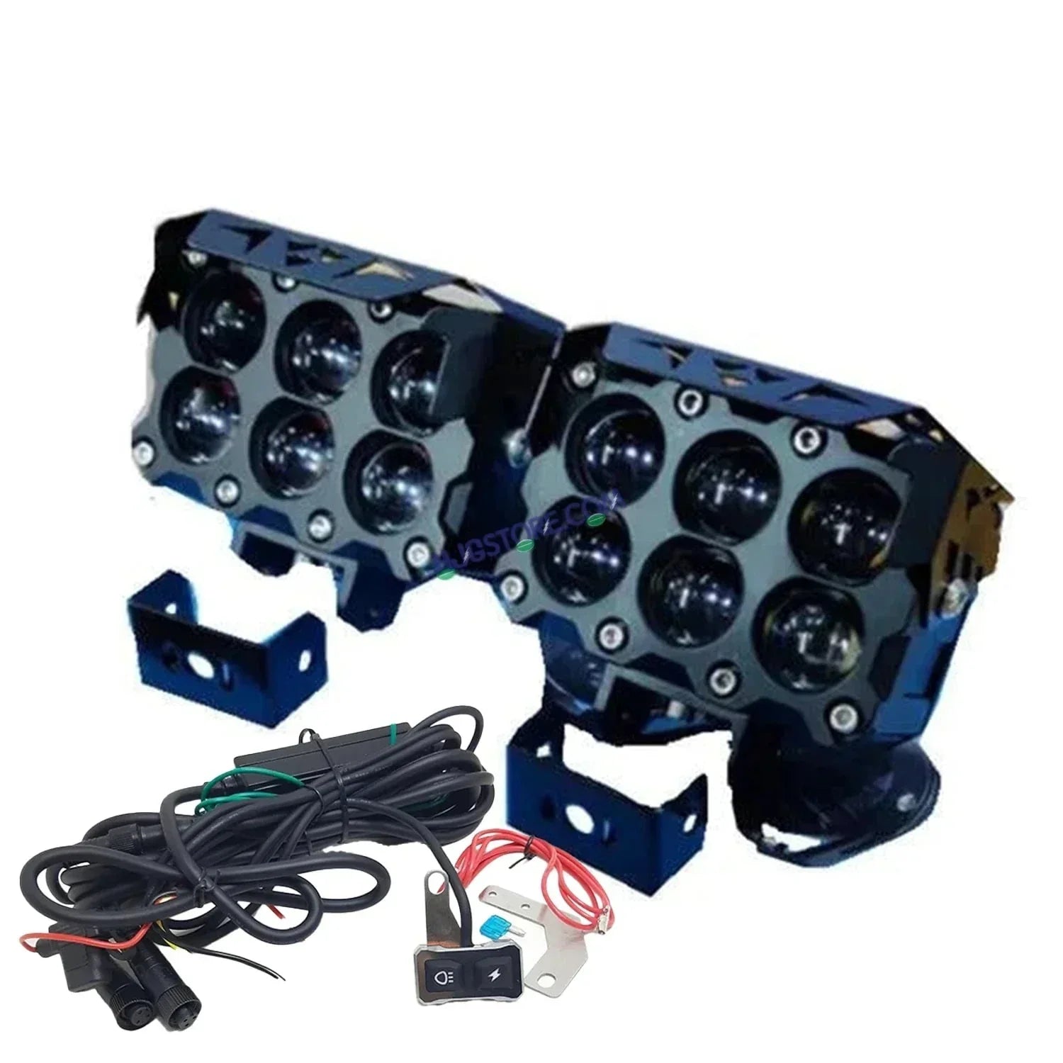 HJG Future Eyes 6 Box Fog 180W with Wiring Kit Future Eyes 6x6 Foglight with Wiring Kit MEGA DRIVE Fog Light For Bike/Car/Thar/Jeep ( Cool White, 90W each * 2 = 180W Total ) - Pack of 2 LIU HJG 180W 6x6 Fog Light with Wiring Harness Kit Combo - Biker.Store - www.biker.store
