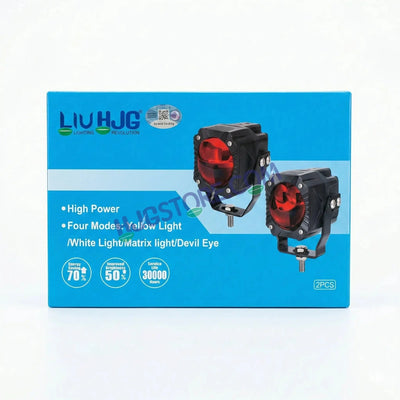 HJG Gorilla V2 Foglight Triple Lens 120W Gorilla V2 Tri Lens Fog New Model with Power Adaptor Ultra Wide Dual Intensity LED Driving Fog Lights White/Yellow/Red (2*60W = 120W Total) Universal For Cars & Bikes LIU HJG Gorilla V2 Projector Fog with Red DRL - Biker.Store - www.biker.store