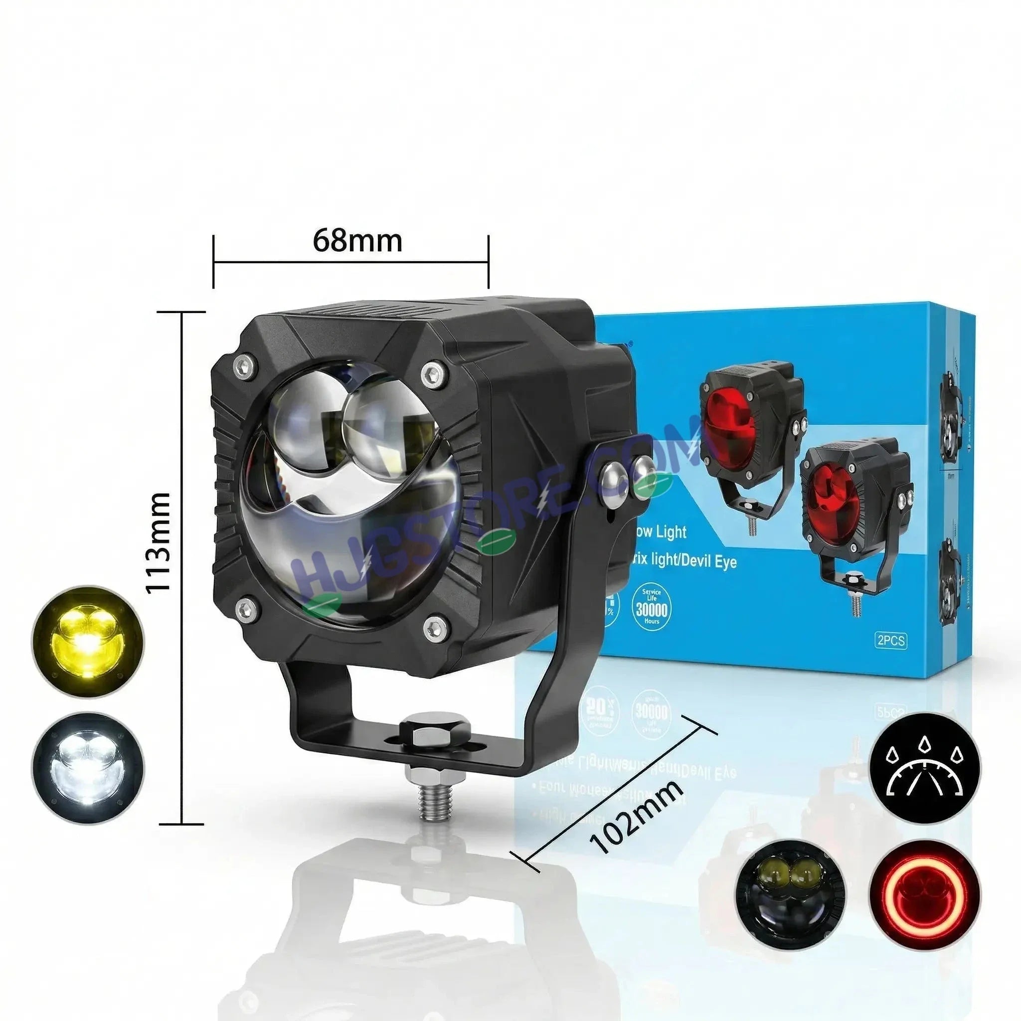 HJG Gorilla V2 Foglight Triple Lens 120W Gorilla V2 Tri Lens Fog New Model with Power Adaptor Ultra Wide Dual Intensity LED Driving Fog Lights White/Yellow/Red (2*60W = 120W Total) Universal For Cars & Bikes LIU HJG Gorilla V2 Projector Fog with Red DRL - Biker.Store - www.biker.store