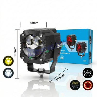 HJG Gorilla V2 Foglight Triple Lens 120W Gorilla V2 Tri Lens Fog New Model with Power Adaptor Ultra Wide Dual Intensity LED Driving Fog Lights White/Yellow/Red (2*60W = 120W Total) Universal For Cars & Bikes LIU HJG Gorilla V2 Projector Fog with Red DRL - Biker.Store - www.biker.store