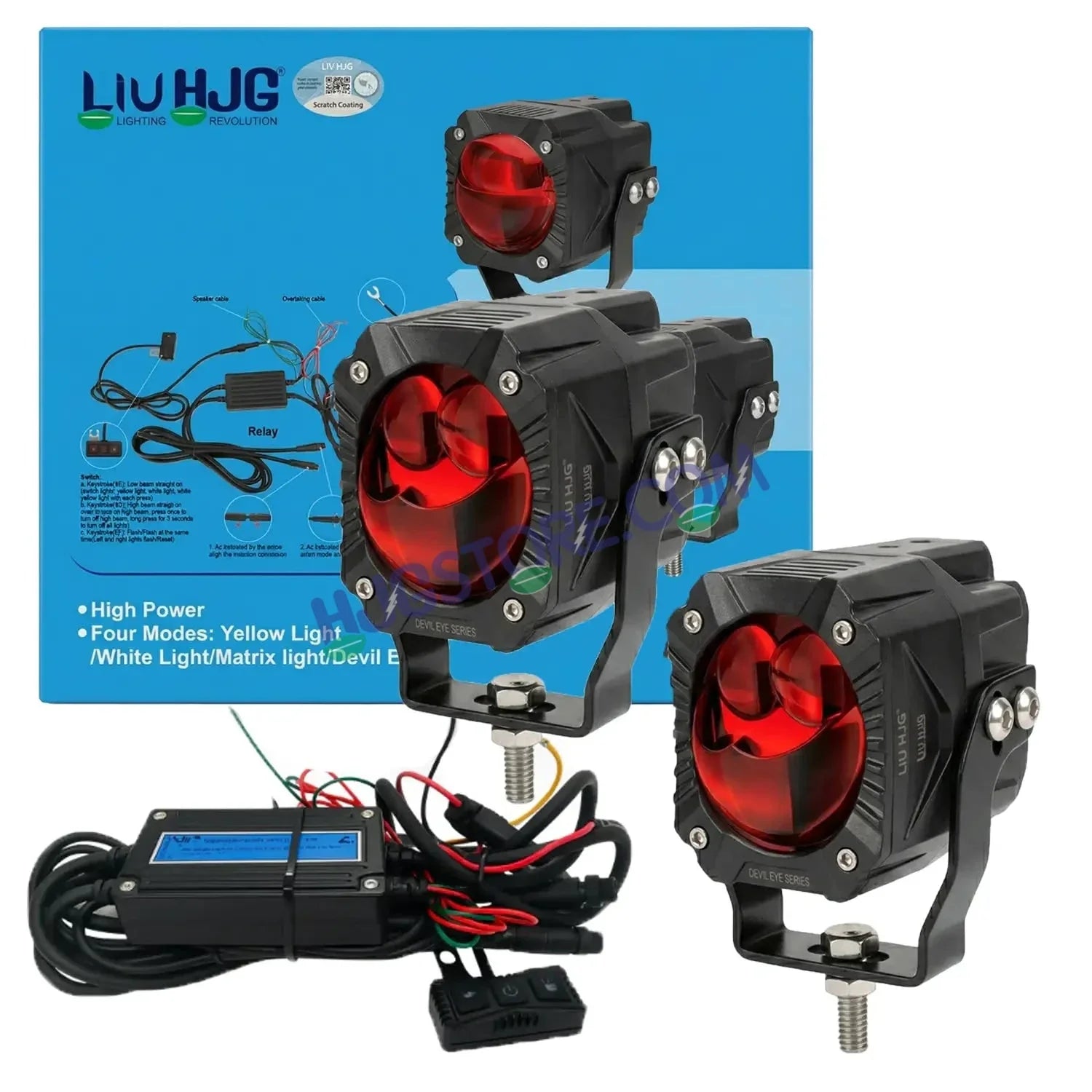 HJG Gorilla V2 Triple Lens Fog with Wiring Harness Kit 120W Gorilla Projector Foglight New Model with Wiring Foglight Ultra Wide Dual Intensity LED Driving Fog Lights White/Yellow 120W Universal For All Cars & Bikes LIU HJG Gorilla V2 Foglight Combo Kit - Biker.Store - www.biker.store