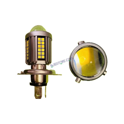 HJG H4 Lens New Model White Yellow LED Headlight Bulb H4 For All Motorcycles (Low and High Beam Bulbs (White) White Yellow 50W Lens) - Type H4 - Biker.Store - www.biker.store