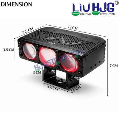 HJG HS103 200W 3-Lens LED Front Grille Fog Light | 3000K Yellow & 6000K White Dual Color Beam | Red Devil Eye DRL | 20000LM IP68 Waterproof 12V-80V 200W Universal Auxiliary Driving Pods for Car, Motorcycle & SUV LIU HJG HS103 Triple Lens 200W Slim Drive - Biker.Store - www.biker.store