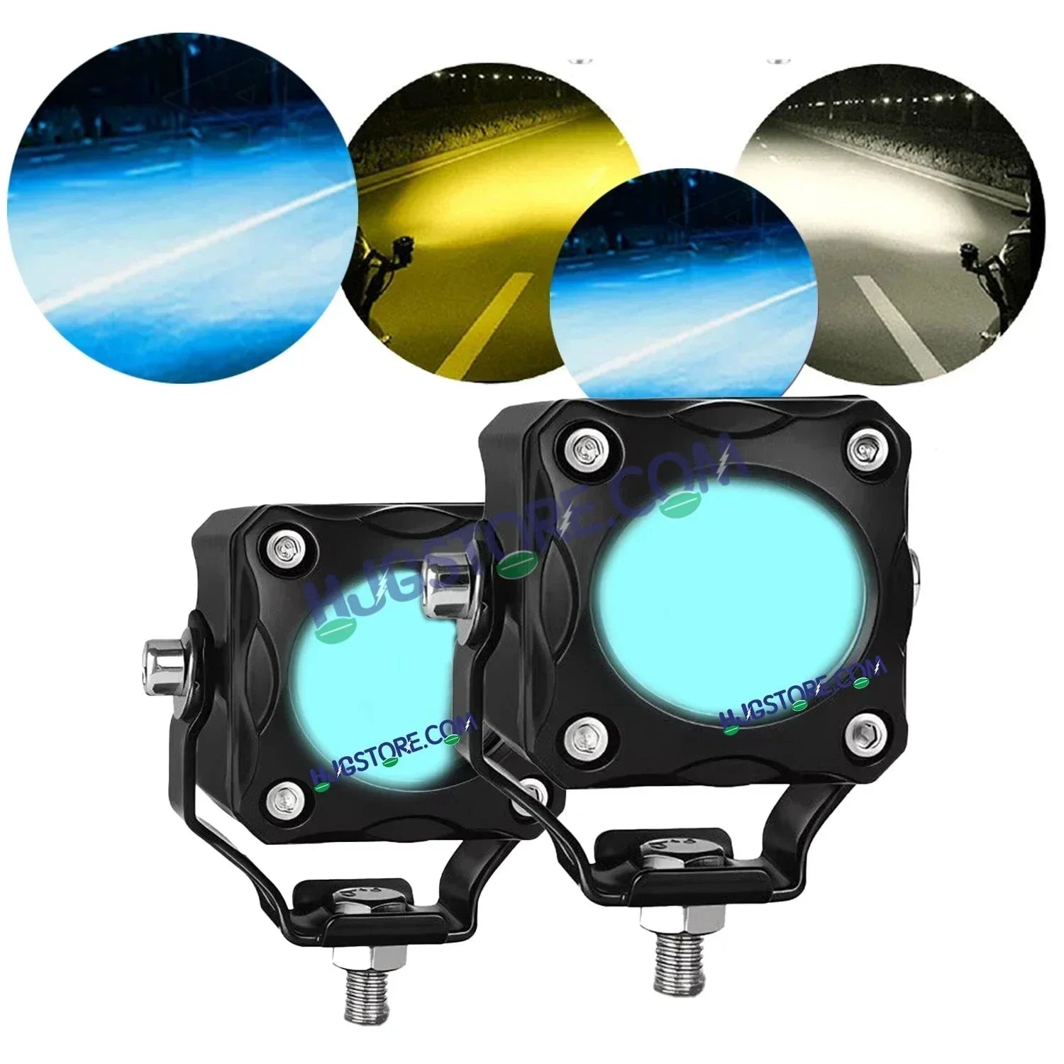 HJG Ice Blue Mini Cube Foglight 40W New Model Projector Foglight Ice Blue DRL/White/Yellow Ultra Wide Dual Intensity 40W LED Fog Lights White/Yellow/Ice Blue DRL Universal For All Cars & Bikes LIU HJG Ice Blue Cube Mini Cube Foglight 40W, Set of 2 - Biker.Store - www.biker.store
