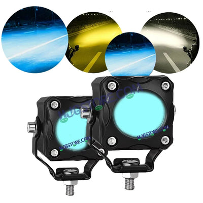 HJG Ice Blue Mini Cube Foglight 40W New Model Projector Foglight Ice Blue DRL/White/Yellow Ultra Wide Dual Intensity 40W LED Fog Lights White/Yellow/Ice Blue DRL Universal For All Cars & Bikes LIU HJG Ice Blue Cube Mini Cube Foglight 40W, Set of 2 - Biker.Store - www.biker.store